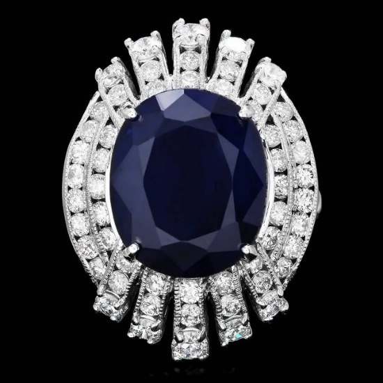 14k Gold 10.50ct Sapphire 1.90ct Diamond Ring