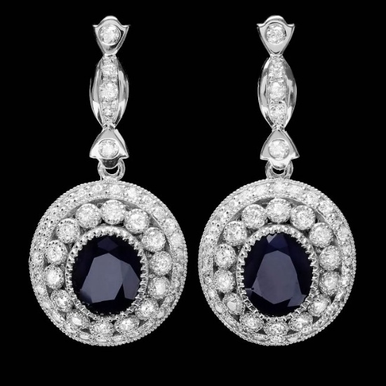 14k Gold 6ct Sapphire 2.55ct Diamond Earrings