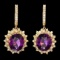 14k Gold 15.00ct Amethyst 2.10ct Diamond Earrings