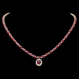 14k Yellow Gold 27ct Ruby 2.50ct Diamond Necklace
