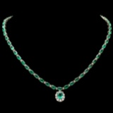 14k Gold 24ct Emerald 2.00ct Diamond Necklace