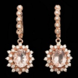 14k Rose 4.00ct Morganite 1.60ct Diamond Earrings