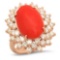 14K Gold 6.39ct Coral 2.41cts Diamond Ring