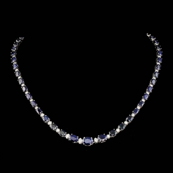 14k Gold 30.00ct Sapphire 1.25ct Diamond Necklace