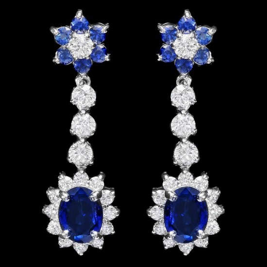 14k Gold 3.85ct Sapphire 2ct Diamond Earrings