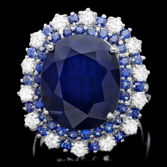 14k Gold 16.4ct Sapphire 1.00ct Diamond Ring