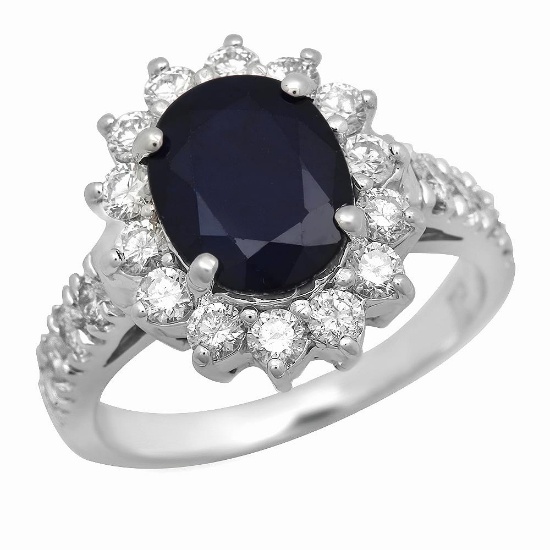 14K Gold 2.47ct Sapphire 1.12ct Diamond Ring