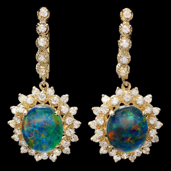 14k Gold 4.50ct Triplet Opal 2ct Diamond Earrings