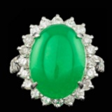 14k White Gold 9.50ct Jade 1.40ct Diamond Ring