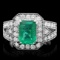 14k White Gold 2.00ct Emerald 1.30ct Diamond Ring