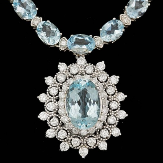 14k 33.5ct Aquamarine 3.10ct Diamond Necklace