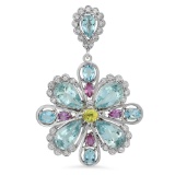 14K Gold 20.22ct Aquamarine 3.00ct Sapphire 1.48ct Diamond Pendant