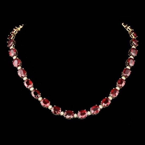 18k Gold 115.00ct Ruby 1.85ct Diamond Necklace