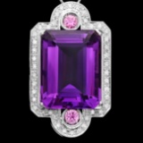 14k Gold 43ct Amethyst 0.85ct Diamond Pendant