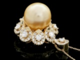 14k Yellow Gold 15mm Pearl 3.00ct Diamond Pendant
