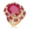 14K Yellow Gold, 16.00.cts Ruby, 2.85cts Diamond Ring