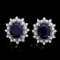 14k Gold 6ct Sapphire 1.25ct Diamond Earrings