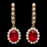 14k Gold 8.00ct Ruby 1.35ct Diamond Earrings