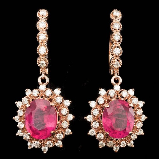 14k Rose Gold 9.00ct Ruby 1.60ct Diamond Earrings