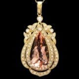 14k Gold 18ct Morganite 1.6ct Diamond Pendant