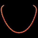 14k Gold 16ct Coral 1.70ct Diamond Necklace