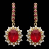 14k Gold 11.00ct Ruby 1.30ct Diamond Earrings