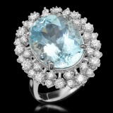 14K Gold 10.53ct Aquamarine & 1.27ct Diamond Ring