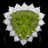 14k White Gold 9.50ct Peridot 1.80ct Diamond Ring