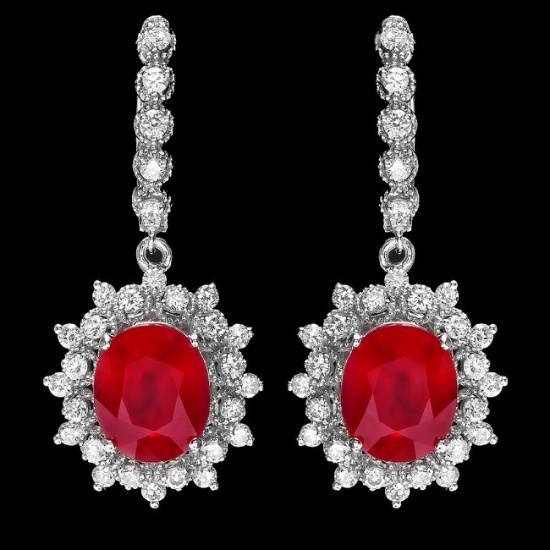 14k Gold 11.30ct Ruby 1.80ct Diamond Earrings