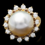 14k Yellow Gold 13mm Pearl 1.6ct Diamond Ring