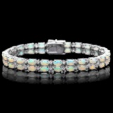 14k Gold 6.50ct Opal 1.20ct Diamond Bracelet