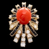 14k Yellow Gold 3.00ct Coral 1.55ct Diamond Ring