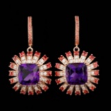 14k Rose 19.00ct Amethyst 2.00ct Diamond Earrings