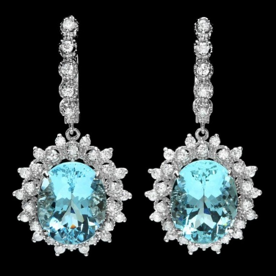 14k Gold 13ct Aquamarine 1.50ct Diamond Earrings