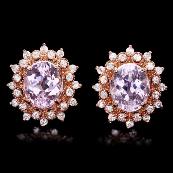 14k Rose 9.00ct Kunzite 1.30ct Diamond Earrings