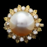 14k Gold 12 X 12mm Pearl 0.40ct Diamond Ring