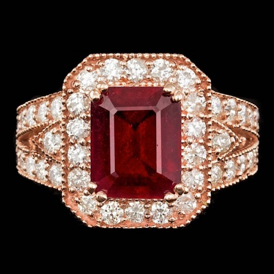14k Rose Gold 5.00ct Ruby 1.50ct Diamond Ring
