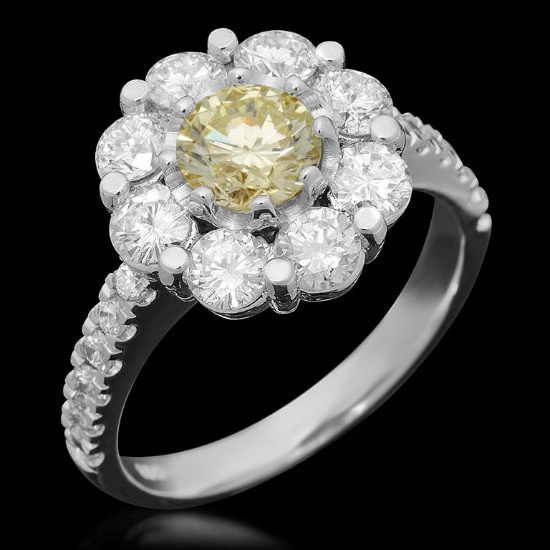 14K White Gold 0.80ct Fancy Color Diamond 2.72ct Diamond Ring