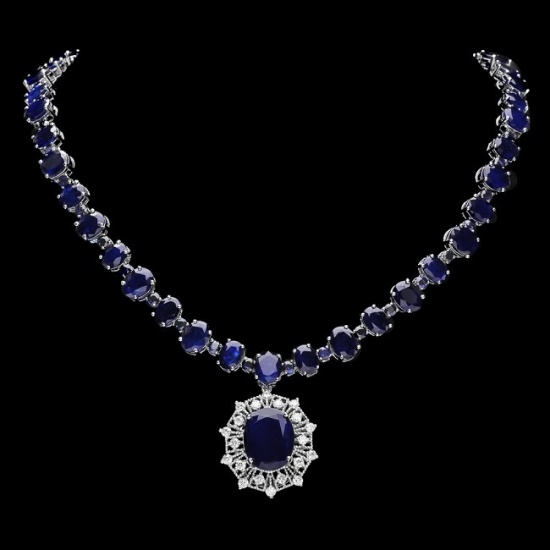 14k Gold 86ct Sapphire 1.40ct Diamond Necklace