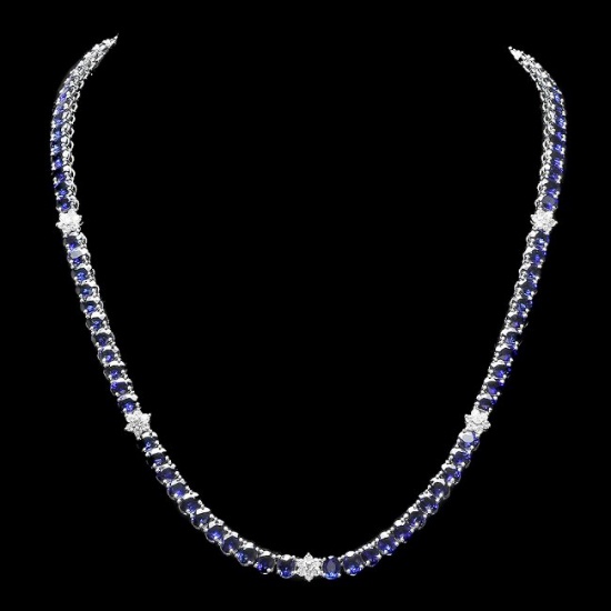 14k Gold 40.00ct Sapphire 1.30ct Diamond Necklace