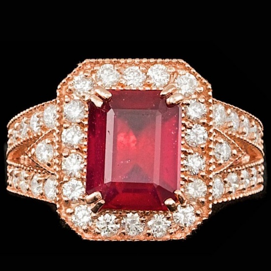 14k Rose Gold 4.00ct Ruby 1.30ct Diamond Ring