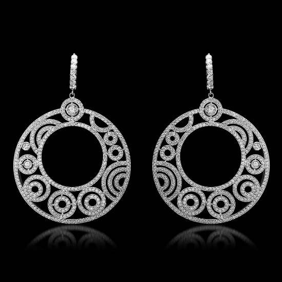 14K White Gold, 14.89cts. Diamond Earrings