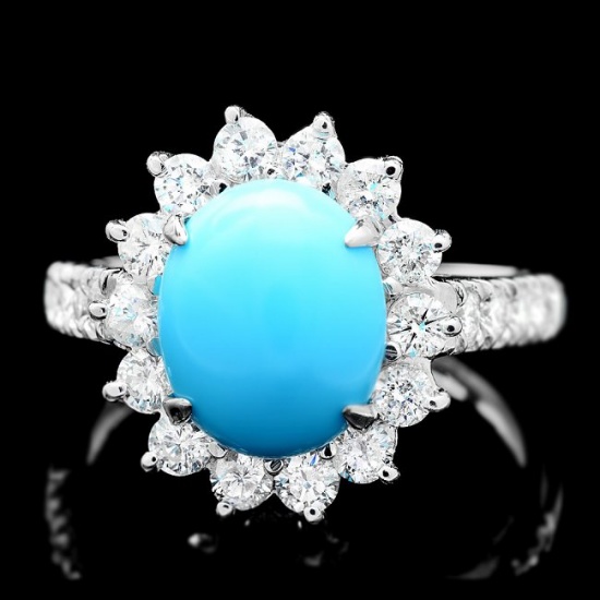 14k Gold 2.50ct Turquoise 1.20ct Diamond Ring