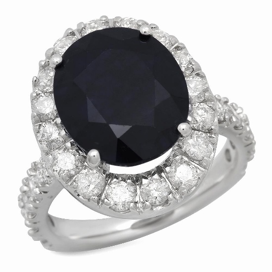 14K Gold 7.81ct Sapphire 2.01ct Diamond Ring