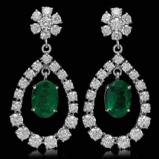 14K Gold 5.83ct Emerald 7.00ct Diamond Earrings