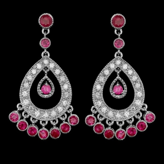 14k Gold 3.00ct Ruby 1.30ct Diamond Earrings