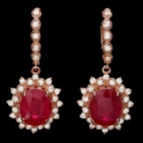 14k Rose 13.50ct Ruby 1.70ct Diamond Earrings