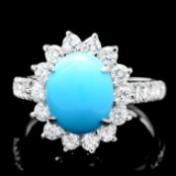 14k Gold 2.50ct Turquoise 1.20ct Diamond Ring