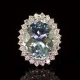 14K Gold 9.25ct Aquamarine 2.00ct Diamond Ring