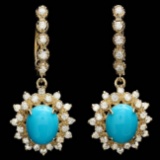 14k Gold 4.00ct Turquoise 1.65ct Diamond Earrings